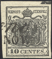 28 1850 - 10 Cent. Nero, Spazio Tipografico In Alto (2g), Usato, Perfetto.... - Lombardo-Veneto