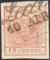 35 1850 - 15 Cent. II Tipo, Seconda "S" Di "centes" Deformata (4f), Usato, Perfetto.... - Lombardo-Veneto