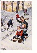 Bonne Année ,enfants Jouant à La Luge,neige, Illustrée Par Arthur Thiele / TSN N°1092 - Thiele, Arthur