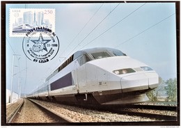 FRANCE  TGV, TRAIN, TRAINS, Carrefour De L'Europe, Philaflandre 1996 CARTE MAXIMUM, FDC - 1990-1999