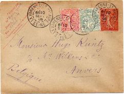 FRANCE 1906 - Entire Envelope Of 10c Rose With Additional Postage To Anvers, Belgium - Standaardomslagen En TSC (Voor 1995)