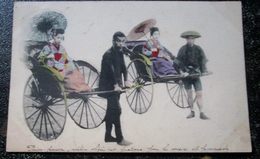 Japon Femmes Pousse Pousse Cpa Timbrée 1906 Indochine Cap St Jacques - Sonstige & Ohne Zuordnung