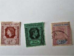 Three Stamps Of LEEWARD ISLANDS, 1 Shilling, 1/2 Cent, 2 1/2 D - Leeward  Islands