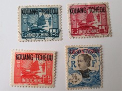 4 Timbres INDOCHINE KUANG TCHEOU 1/10 C, 1/15 C, 2/5 C, 1/5 C - Usati