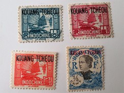 4 Timbres INDOCHINE KUANG TCHEOU 1/10 C, 1/15 C, 2/5 C, 1/5 C - Oblitérés