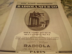 ANCIENNE PUBLICITE DE RADIOLA SFER20 1927 - Affiches & Posters