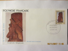Nveloppe 1er Jour Polynésie: Sculptures Religieuse "le Chemin De Croix " - Brieven En Documenten