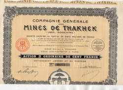 VP11.530 - Action - PARIS 1928 - Compagnie Générale Des Mines De THAKEK ( Laos - Indochine ) - Mijnen