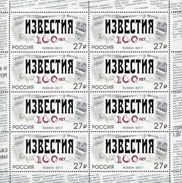 Russia 2017 Sheet 100th Anniv Izvestiya Newspaper Art Celebrations Space Y. Gagarin People Stamps MNH Michel 2444KLB - Volledige Vellen