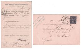 1885 - ENTIER CARTE POSTALE Avec REPIQUAGE PRIVÉ " SOCIÉTÉ De COMMENTRY-FOURCHAMBAULT " CAD NEVERS + AMBULANT - AK Mit Aufdruck (vor 1995)