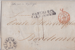 DANEMARK  LETTRE POUR LA FRANCE VIA HAMBOURG  AVEC CORRESPONDANCE  1851  INDICE 19 (380 EUROS) - ...-1851 Préphilatélie