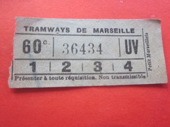 1880 Ancien Titre De Transport Billet Ticket Simple De Tramway De Marseille France Devise Ou Morale Civique Au Verso... - Europa