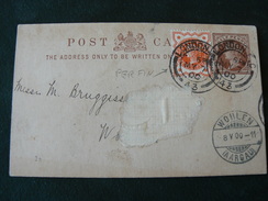 1900 SMALL POST CARD  OF ENGLAND  WITH POSTAGESTAMPS IDEM VALUE +PERFIN..//..VALORI GEMELLI SU POSTCARD - Cartas & Documentos