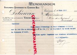 94- VINCENNES- MEMORANDUM DELIEUVI- PARFUMERIE SAVONNERIE DU CHARDON BLEU- 1-3 RUE LIBERTE- PARFUM- 1920 - Perfumería & Droguería