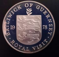 Guernsey 25 PENCE 1978 SILVER PROOF "Royal Visit" Free Shipping Via Registered Air Mail - Guernesey