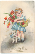 Hannes PETERSEN - Bonne Fête - Petite Fille, Bouquet, Chien - Petersen, Hannes