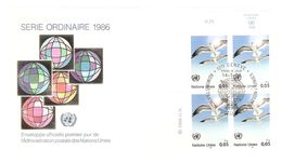 ONU NATIONS UNIES FDC GENEVE SÉRIE ORDINAIRE 1986 BLOC DE 4 Ex - SCAN RECTO VERSO - Covers & Documents