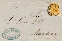 16 1850 - 5 Cent. Giallo Arancio (1g), Giusto In Alto, Isolato Su Sovracoperta Di Circolare Da Venezia ... - Lombardije-Venetië