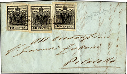 24 1855 - 10 Cent. Nero Intenso (2d), Un Esemplare Del I Sottotipo E Due Del II, Perfetti, Su Lettera D... - Lombardije-Venetië