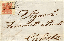 41 1854 - 15 Cent. Rosso Salmone Intenso (6g), Bordo Di Foglio, Perfetto, Su Lettera Da Udine 3/1/1854 ... - Lombardo-Vénétie