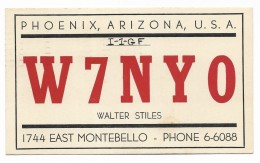 QSL RADIO -  W7NYO PHOENIX ARIZONA  1950 - Radio