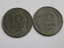 Pays Bas  10 Cents 1941 Et 1942   WWII  Km#173  Zinc   TTB++   (lot De 2) - 10 Cent