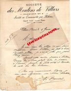 86- VILLARS - RARE LETTRE MANUSCRITE SIGNEE PAGNIOUD- STE DES MOULINS DE VILLARS-MINOTERIE- MINOTIER 1892 - 1800 – 1899