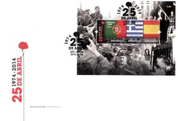 Portugal & FDCB April 25, Democracy In Portugal, Grecce And Spain Flags 1974-2014 (6800) - Francobolli
