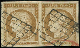 EMISSION DE 18491    10c. Bistre-jaune, PAIRE Obl. GRILLE, Très Bien Margée, TB. J - 1849-1850 Cérès