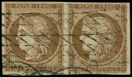 EMISSION DE 18491a   10c. Bistre BRUN Foncé, PAIRE Obl. GRILLE SANS FIN, TTB - 1849-1850 Cérès
