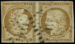 EMISSION DE 1849T1d  10c. Bistre, PAIRE TETE BECHE, Oblitérée PC 1411, Frais Et TB. C - 1849-1850 Ceres