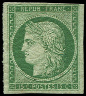 * EMISSION DE 18492    15c. Vert, Grande Partie De Gomme Originale, Très Lég. Aminci Mais Très Frais Et Aspect TTB, Cert - 1849-1850 Cérès