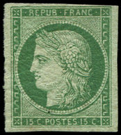 * EMISSION DE 18492    15c. Vert, Grande Partie De Gomme Originale, Très Lég. Aminci Mais Très Frais Et Aspect TTB, Cert - 1849-1850 Ceres