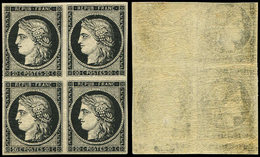 ** EMISSION DE 18493    20c. Noir Sur Jaune, BLOC De 4, 2 Ex. RECTO-VERSO Partiel, Inf. Ch. Sur La Paire Sup., TTB. C - 1849-1850 Ceres