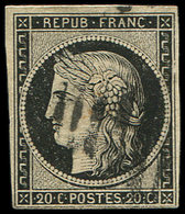 EMISSION DE 18493    20c. Noir Sur Jaune, Obl. BARRES DE LILLE, TB, Certif. A. Brun - 1849-1850 Ceres