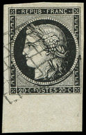 EMISSION DE 18493a   20c. Noir Sur Blanc, Bdf, Obl. GRILLE, Superbe. C - 1849-1850 Ceres
