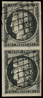 EMISSION DE 18493a   20c. Noir Sur Blanc, PAIRE Verticale Obl. GRILLE, Grandes Marges, TTB, Cote Maury - 1849-1850 Cérès