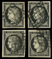 EMISSION DE 18493a   20c. Noir Sur Blanc (1) Et 20c. Noir Sur Teinté (3), Tous Obl. GRILLE, TB, N° Et Cote Maury - 1849-1850 Cérès