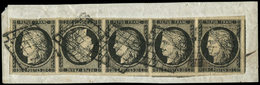 EMISSION DE 1849T3d  20c. Noir Sur Jaune, TETE-BECHE Dans Une Bande De 5 Obl. GRILLE S. Fragt, Petite Réparation, Aspect - 1849-1850 Cérès