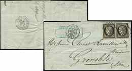 Let EMISSION DE 18493    20c. Noir Sur Jaune, PAIRE Obl. GRILLE Sur LAC, Càd NIMES 17/4/49, TB - 1849-1850 Cérès