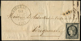 Let EMISSION DE 18493a   20c. Noir Sur Blanc, Obl. Càd T13 RIBERAC 10 JANV 1849 Sur LSC, TB - 1849-1850 Cérès