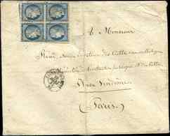 Let EMISSION DE 18494    25c. Bleu, BLOC De 4 Effleuré En Haut à G., Obl. PC 3471 S. Env. (pli Vertical), Càd T15 VALENC - 1849-1850 Cérès