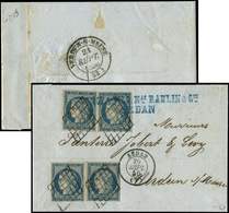 Let EMISSION DE 18494    25c. Bleu, 4 Ex. Obl. GRILLE S. LAC, Càd T15 SEDAN 20/9/50, Superbe - 1849-1850 Cérès