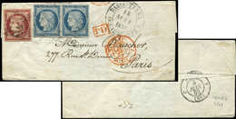 Let EMISSION DE 18494    25c. Bleu PAIRE + N°6 1f. Carmin, Obl. GRILLE SANS FIN S. LSC De BASSE TERRE GUADELOUPE, Càd 14 - 1849-1850 Ceres