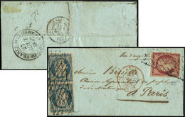Let EMISSION DE 18494 Et 6, 25c. Bleu PAIRE Et 1f. Carmin, Obl. GRILLE SANS FIN S. LSC, Càd ROUGE 2 ANGL. 2 CALAIS 24/9/ - 1849-1850 Cérès