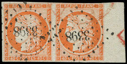 EMISSION DE 18495    40c. Orange, PAIRE Bdf Obl. PC 3398, Un Ex. Filet Touché Sur 1 Cm, Sinon TB - 1849-1850 Cérès