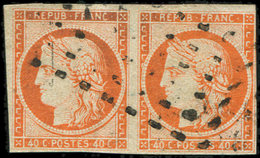 EMISSION DE 18495    40c. Orange, PAIRE, Marge Au Filet à Droite, Obl. ROULETTE De TIRETS, Aspect TB, Cote Cérès - 1849-1850 Ceres