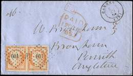 Let EMISSION DE 18495    40c. Orange, PAIRE Obl. PC 601 S. Env., Càd T15 CANNES 8/10/53, Cachet Rouge PAID 12 OCT 1853,  - 1849-1850 Cérès