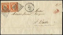 Let EMISSION DE 18495    40c. Orange, PAIRE (1 Ex. Froiss.) Obl. GRILLE S. LSC, Càd T15 BESANCON 11/5/51, Arr. BASEL, Tr - 1849-1850 Cérès