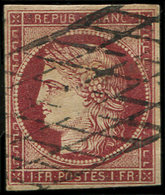 EMISSION DE 18496b    1f. Carmin Foncé, Obl. GRILLE SANS FIN, TTB. J - 1849-1850 Cérès